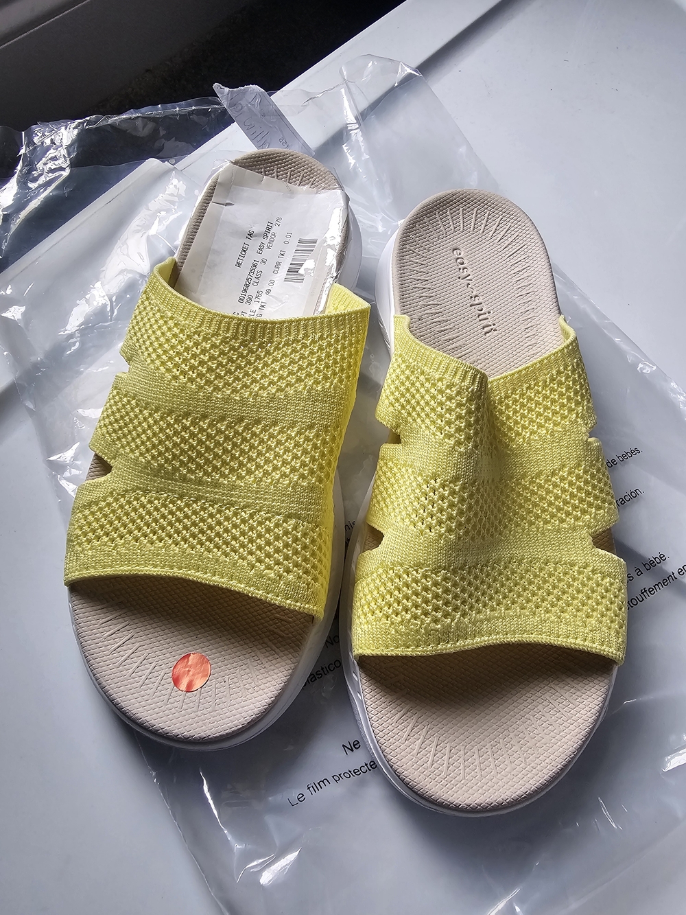 Easy Spirit Sandals Yellow Knit Slides